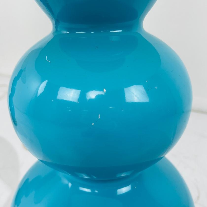 Pair of Turquoise Triple Gourd Ceramic Table Lamps 2