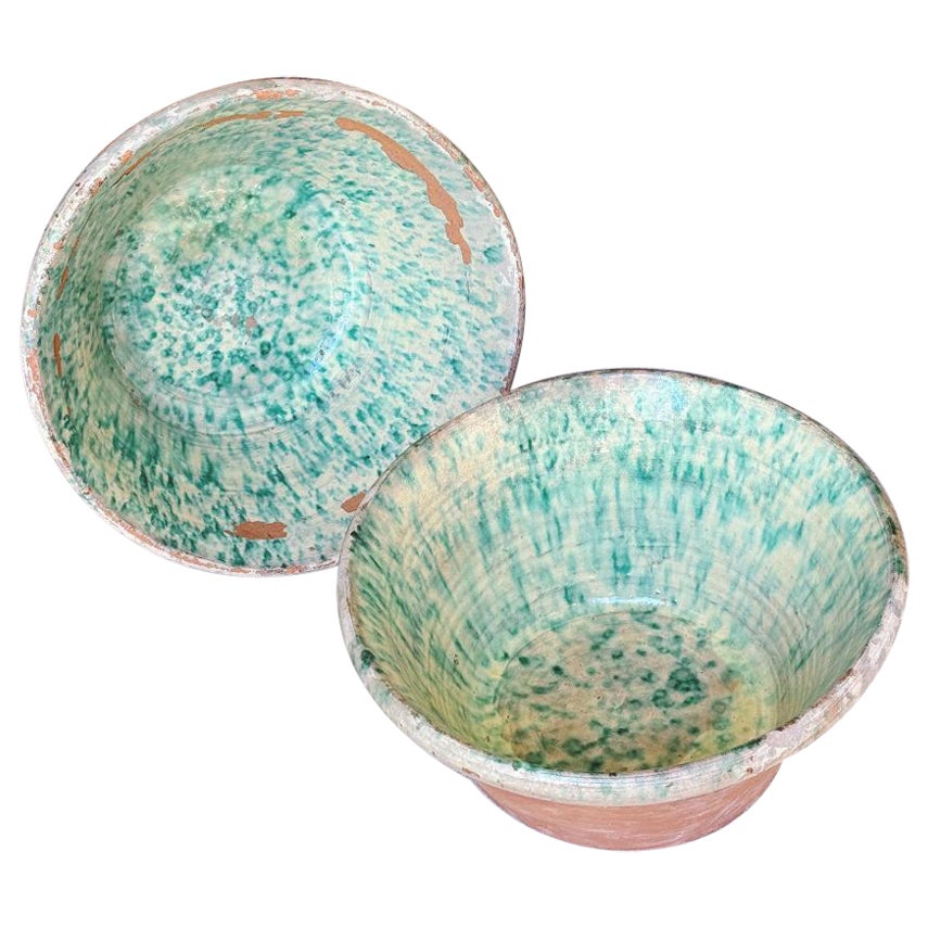 Pair of Turquoise Tuscan Bowls, early 1900s For Sale