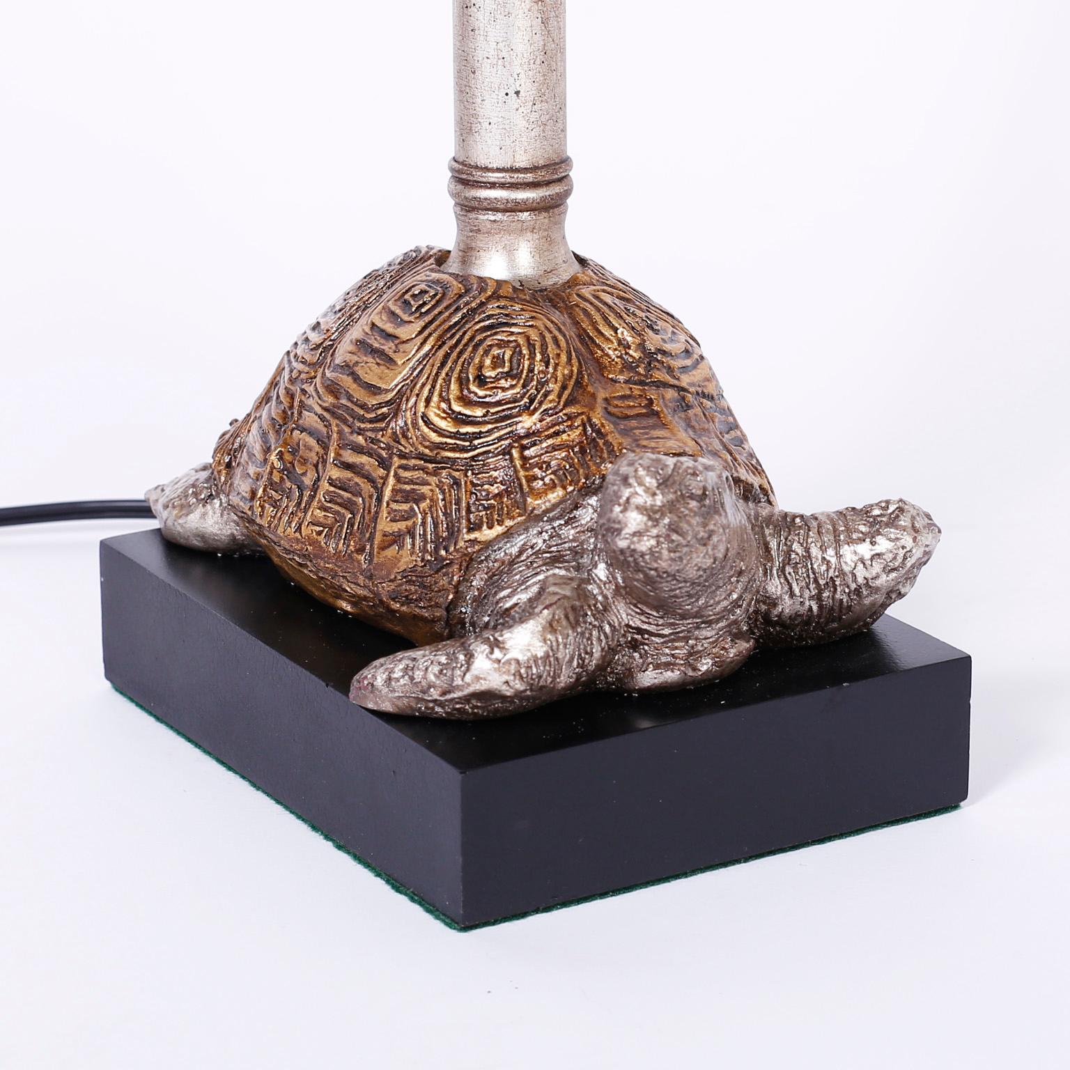 Brass Pair of Turtle Table Lamps