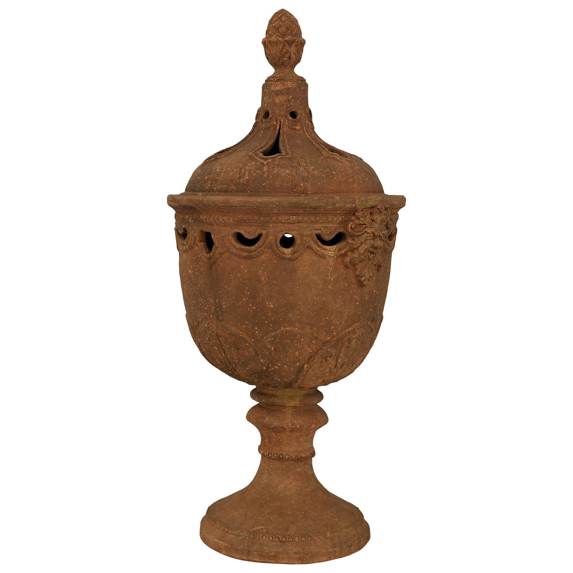 Italian pair of Tuscan early 19th century Louis XVI st. Terra Cotta urns For Sale