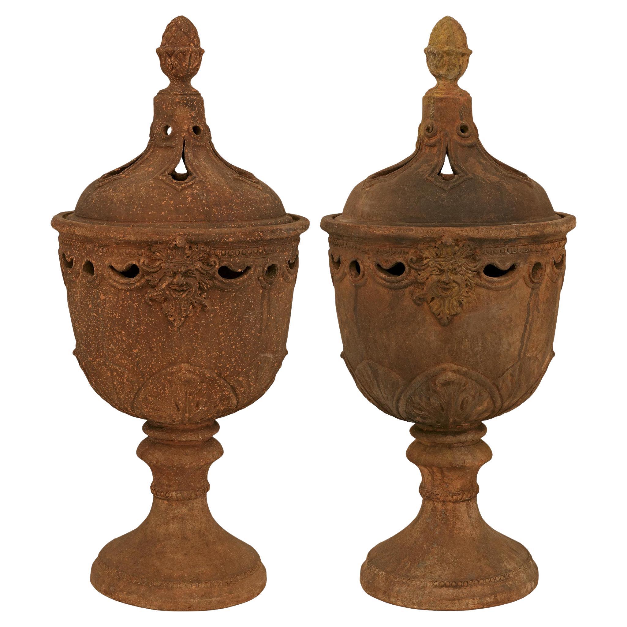 pair of Tuscan early 19th century Louis XVI st. Terra Cotta urns For Sale