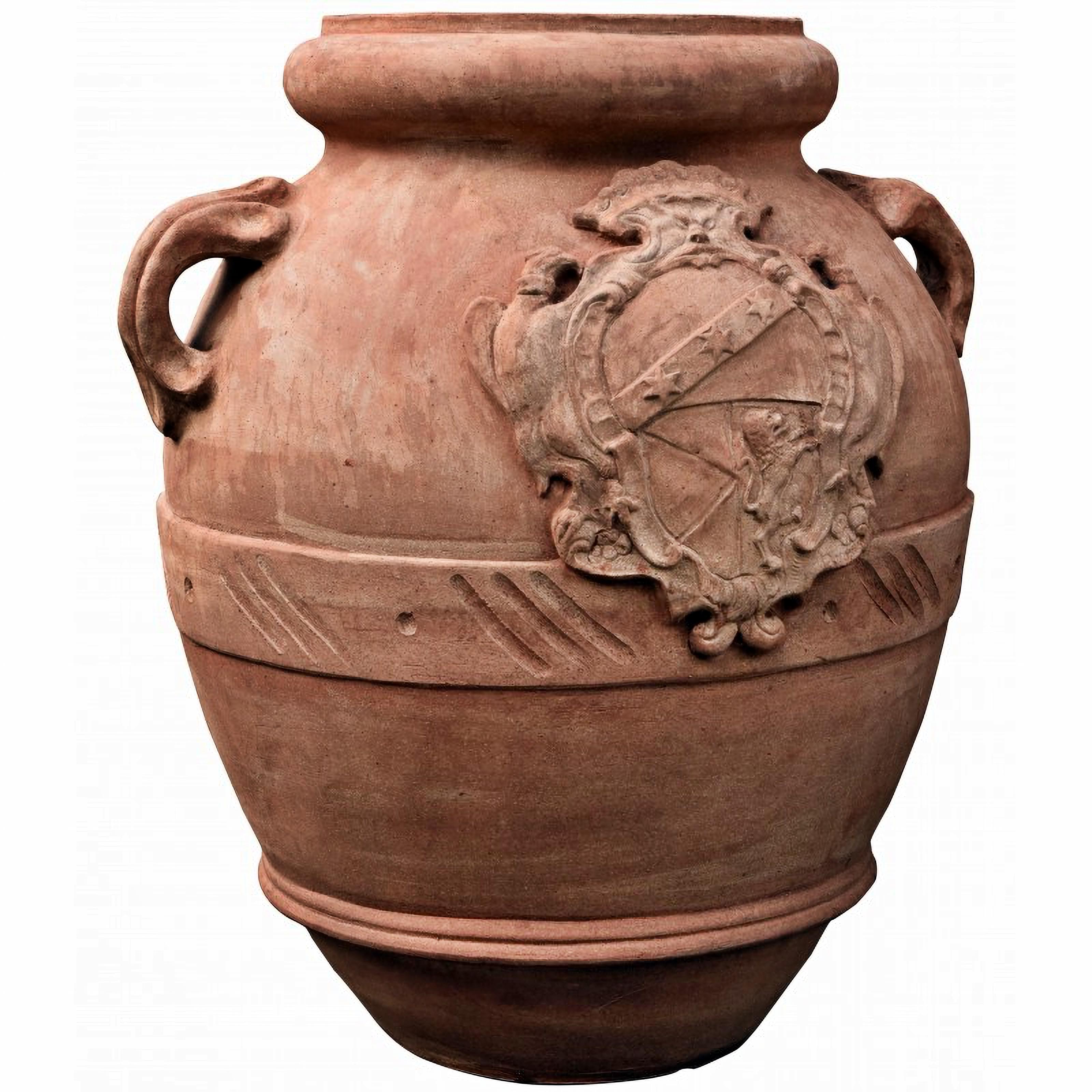 Hand-Crafted PAIR OF TUSCAN OIL JARS H.70CM WITH GINORI COAT OF ARMS TERRACOTTA 20th Century For Sale