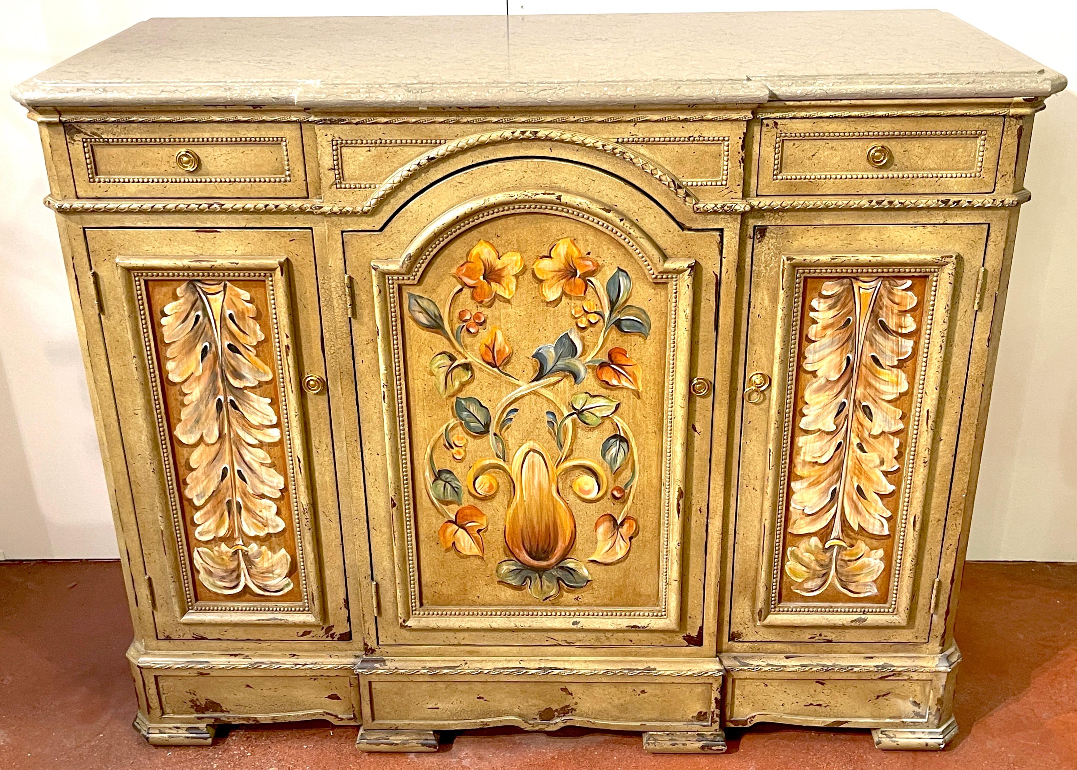 Pair of Tuscan Painted & Marble Top Credenzas by Susan Kaiser for Hickory Chair For Sale 3