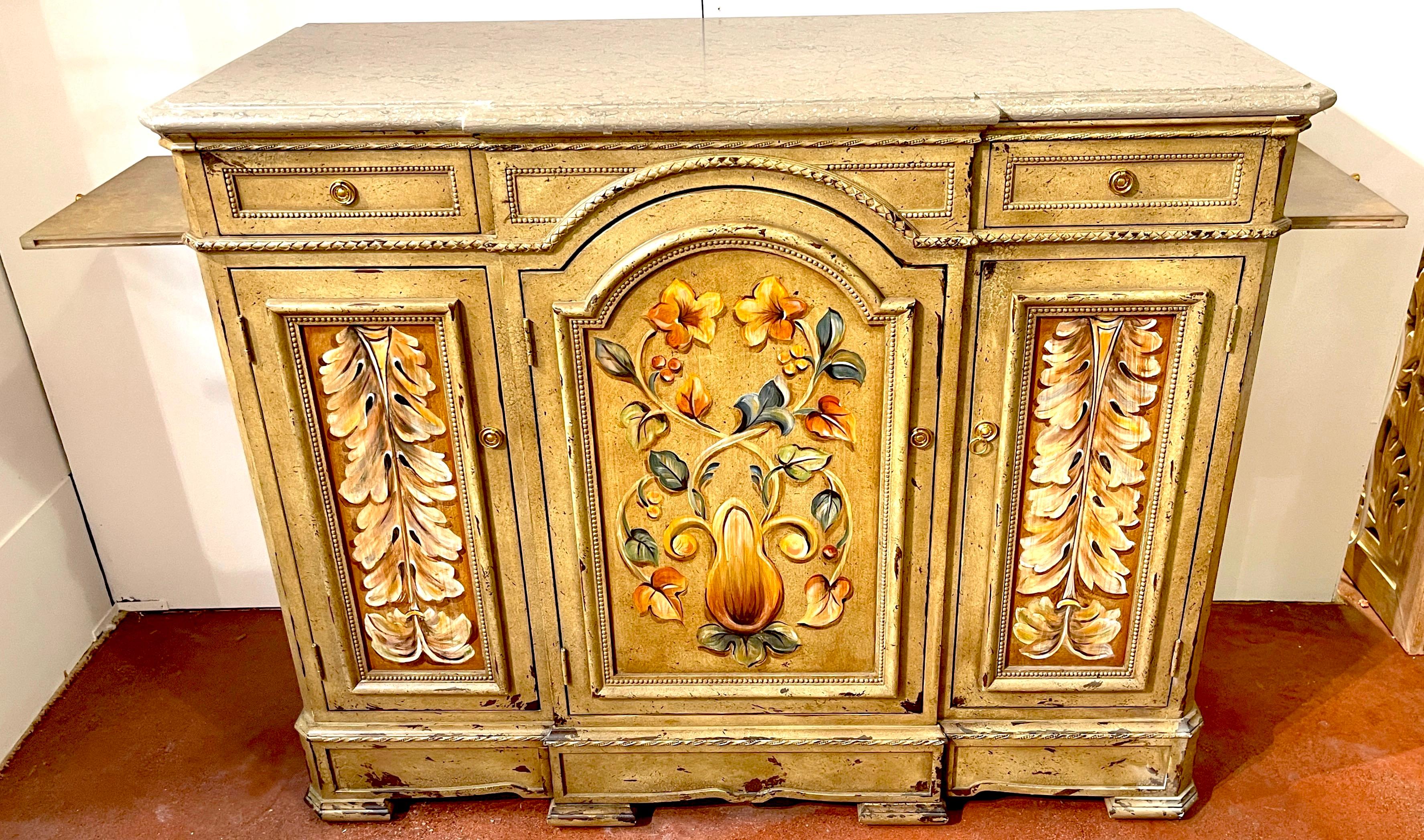 Pair of Tuscan Painted & Marble Top Credenzas by Susan Kaiser for Hickory Chair For Sale 4