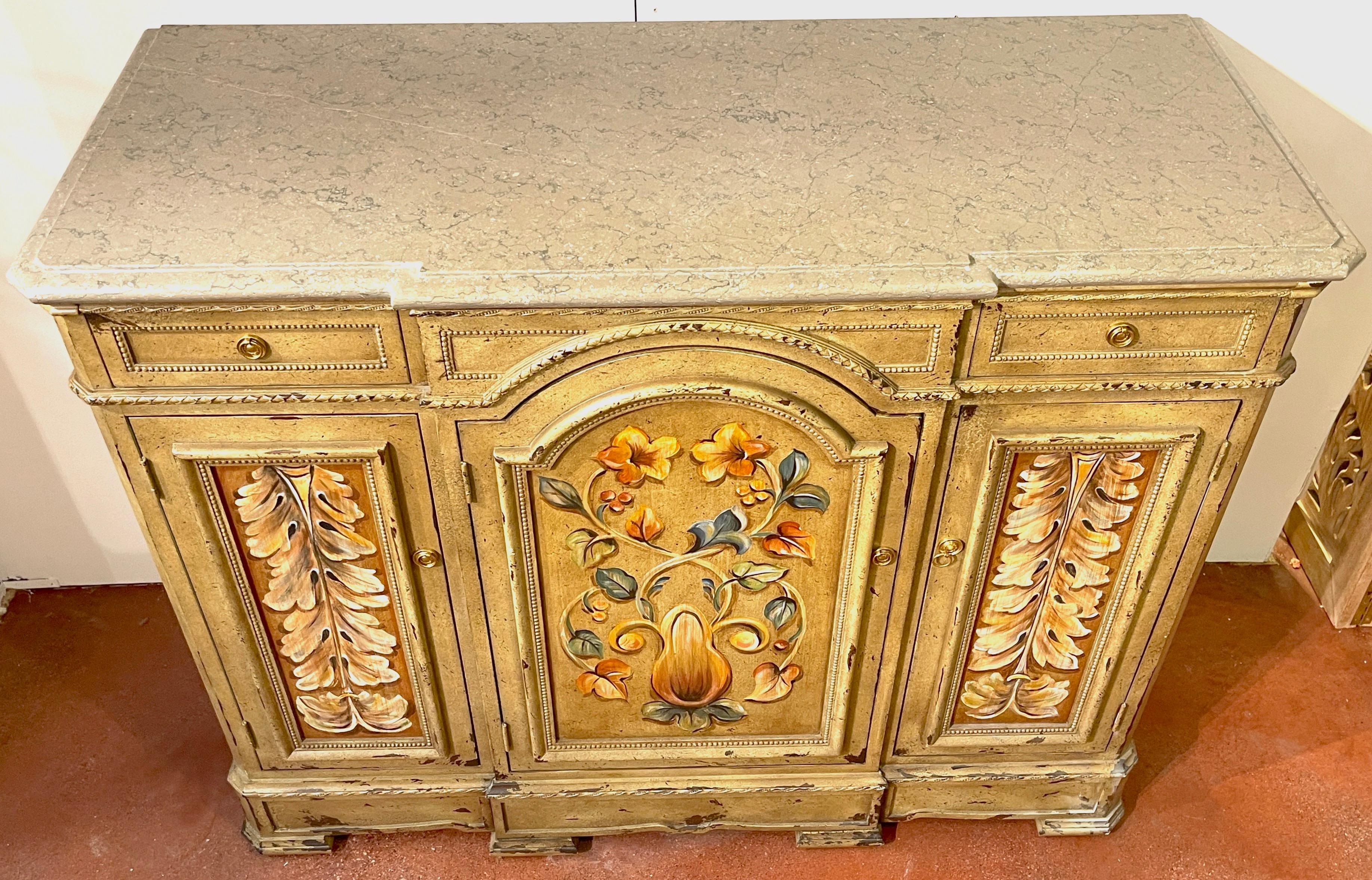 Pair of Tuscan Painted & Marble Top Credenzas by Susan Kaiser for Hickory Chair For Sale 5