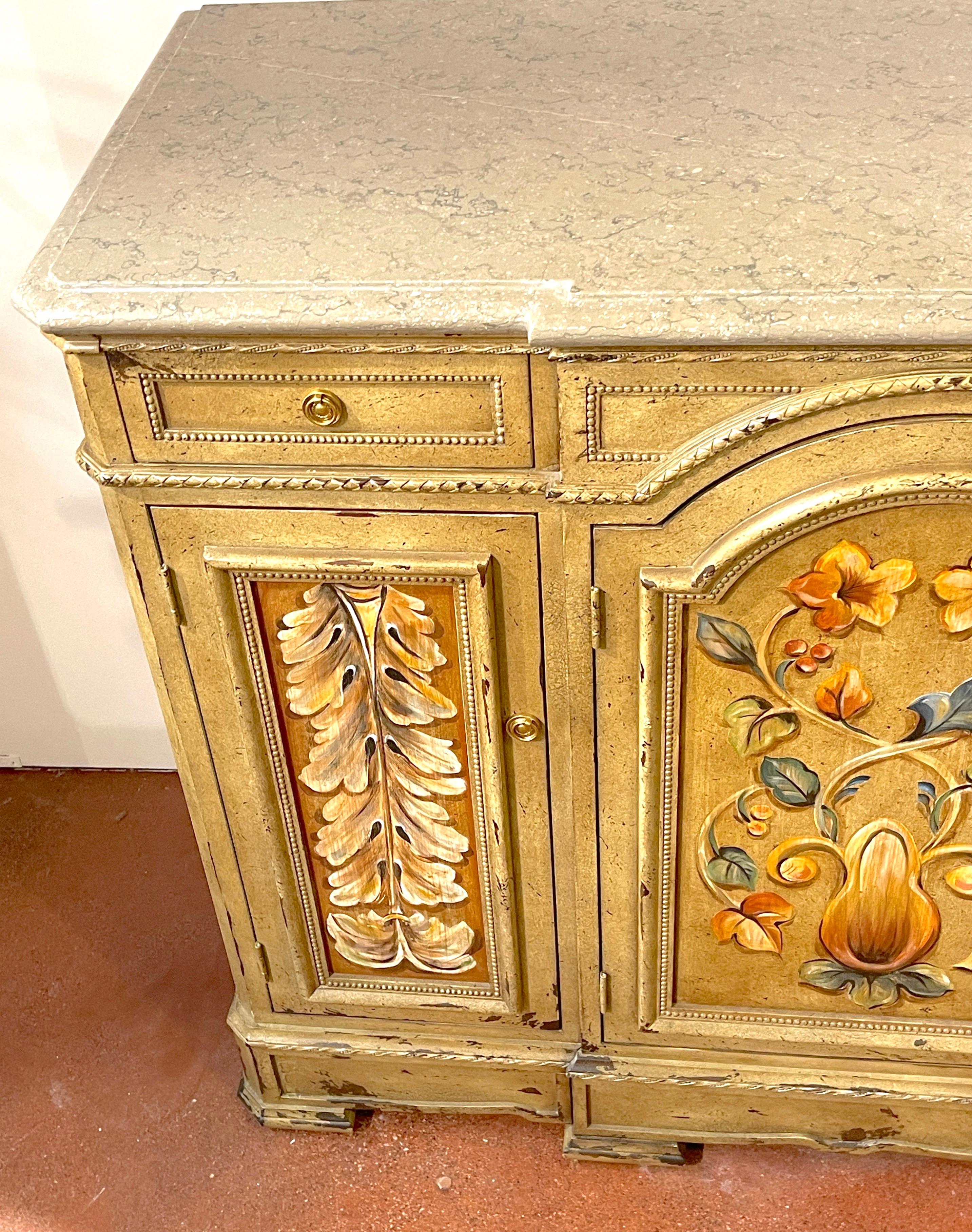 Pair of Tuscan Painted & Marble Top Credenzas by Susan Kaiser for Hickory Chair For Sale 6