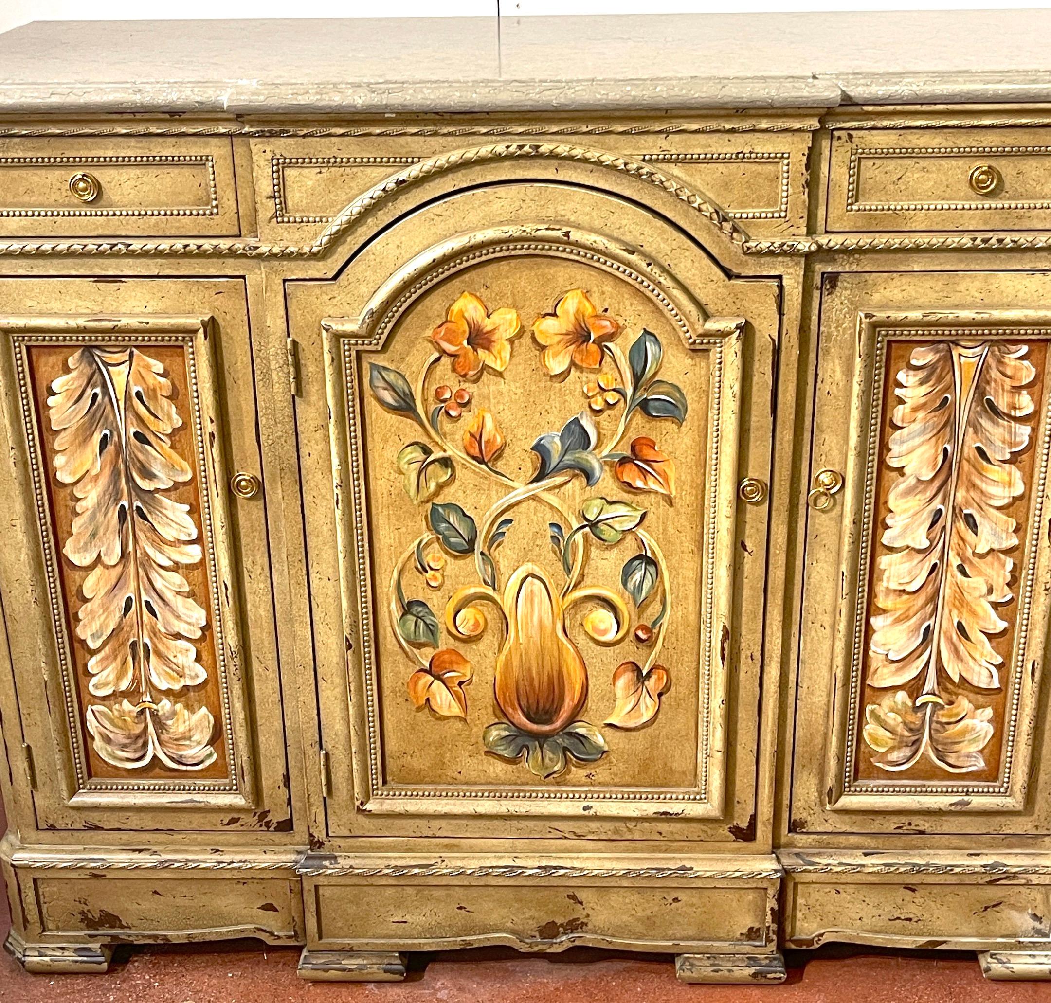 Pair of Tuscan Painted & Marble Top Credenzas by Susan Kaiser for Hickory Chair For Sale 7