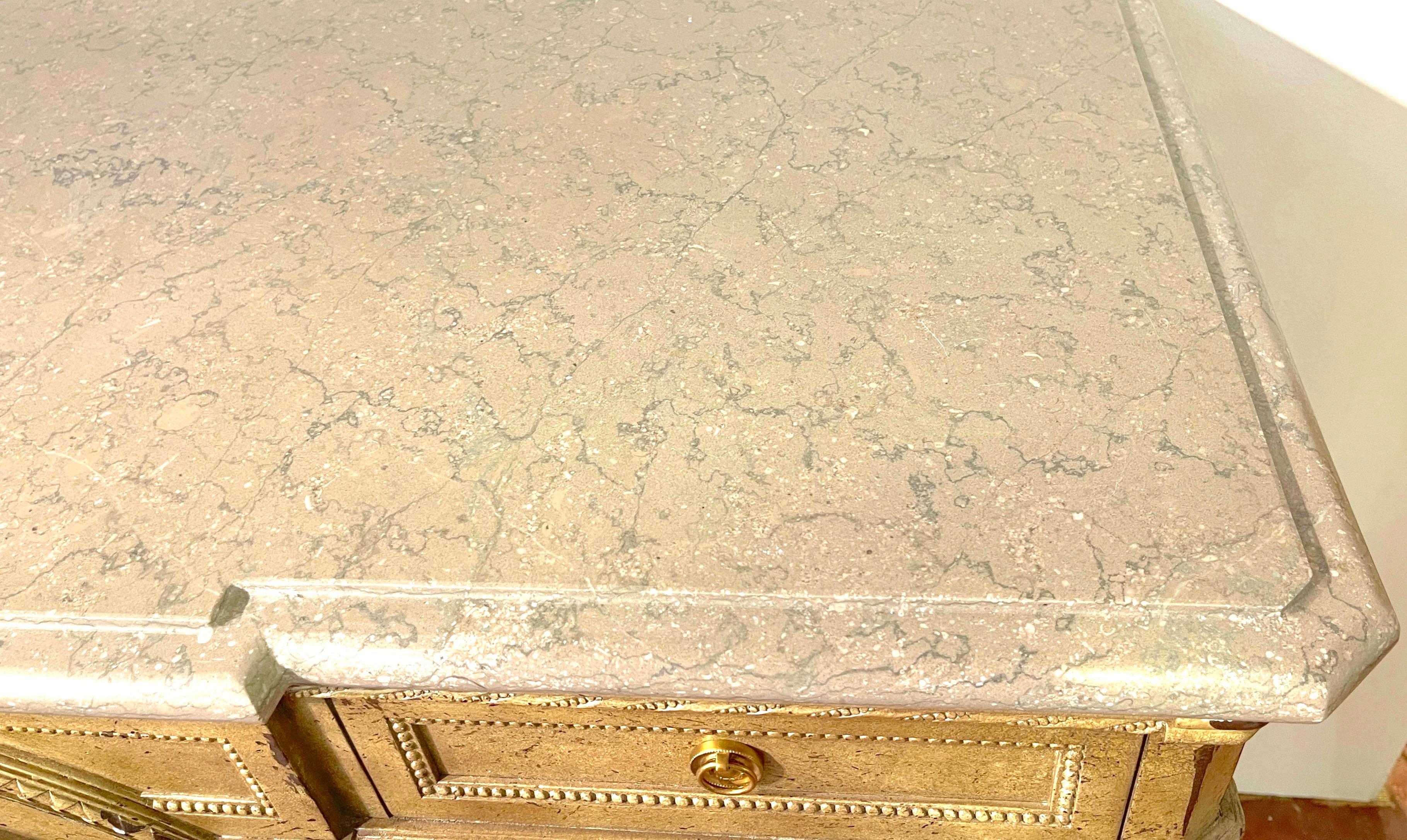 Brass Pair of Tuscan Painted & Marble Top Credenzas by Susan Kaiser for Hickory Chair For Sale