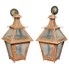 Pair of Tuscan Red Tole Hanging Lanterns