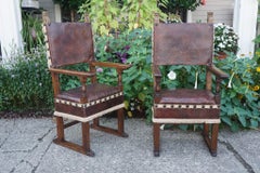 Pair of Tuscan Renaissance Style Walnut Armchairs