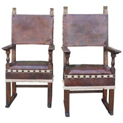 Pair of Tuscan Renaissance Style Walnut Armchairs