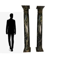 Pair of Tuscan Style Black Painted Faux Marble Columns