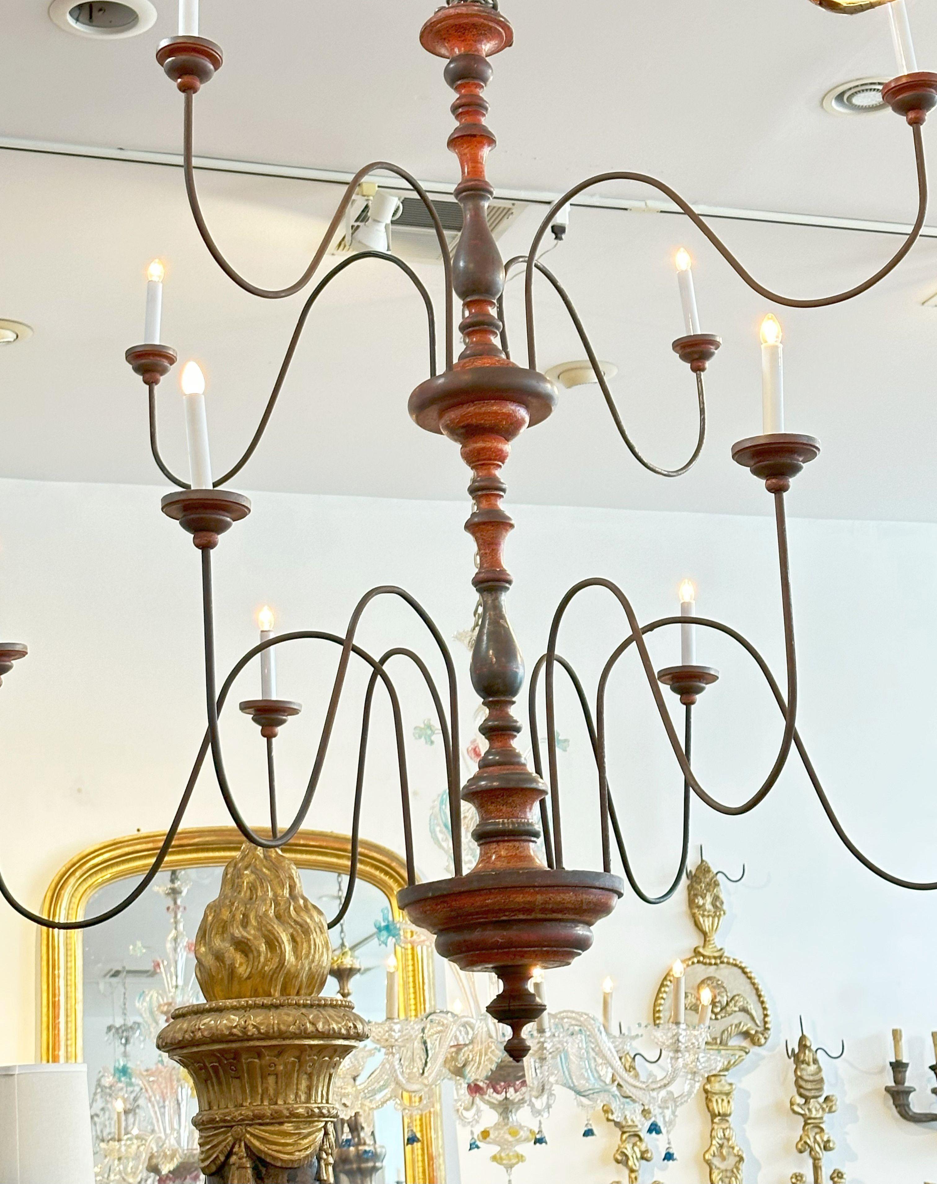 Pair of Tuscan Two-Tier Monumental Painted Chandeliers For Sale 2