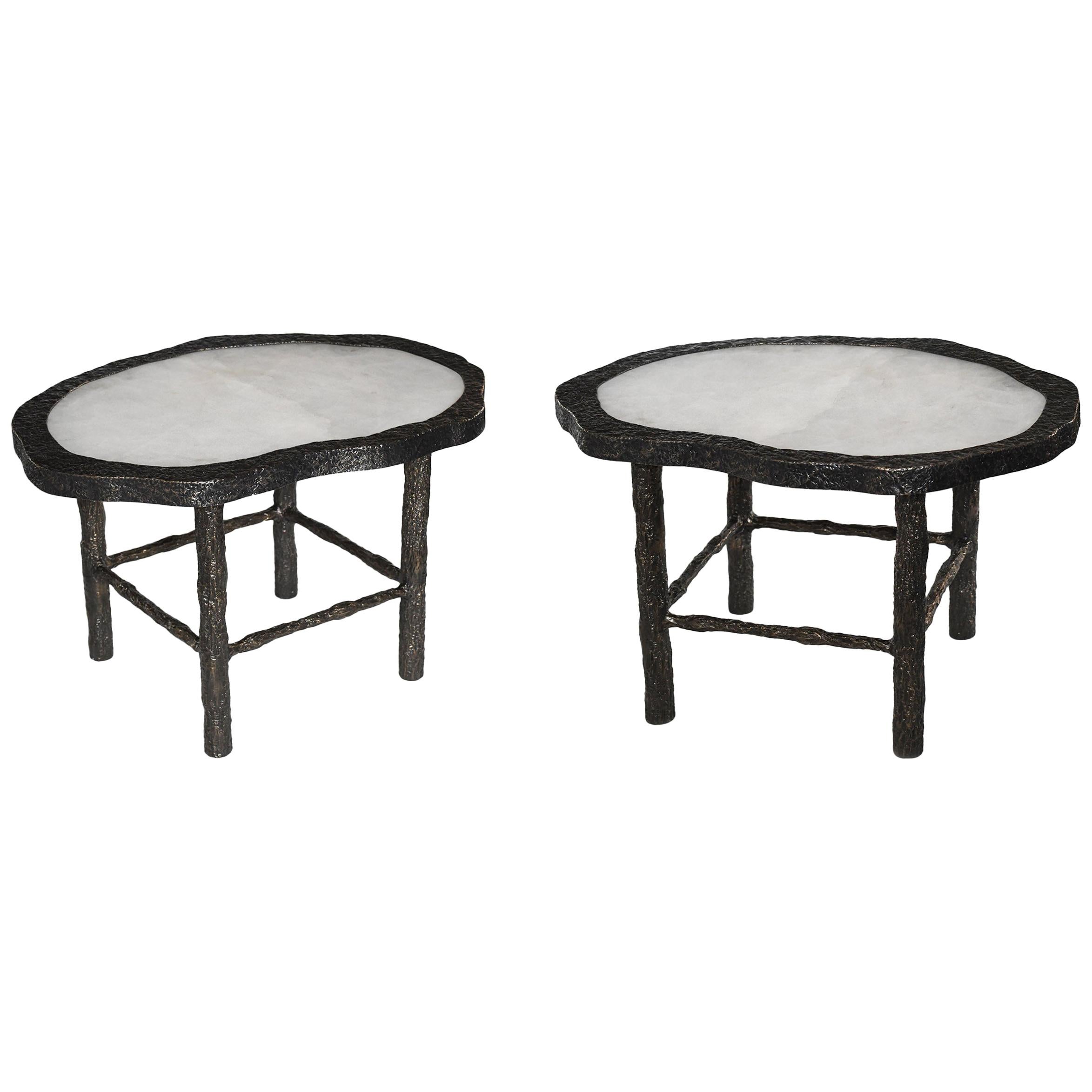 Pair of Two Rock Crystal Quartz Cocktail Tables by Phoenix