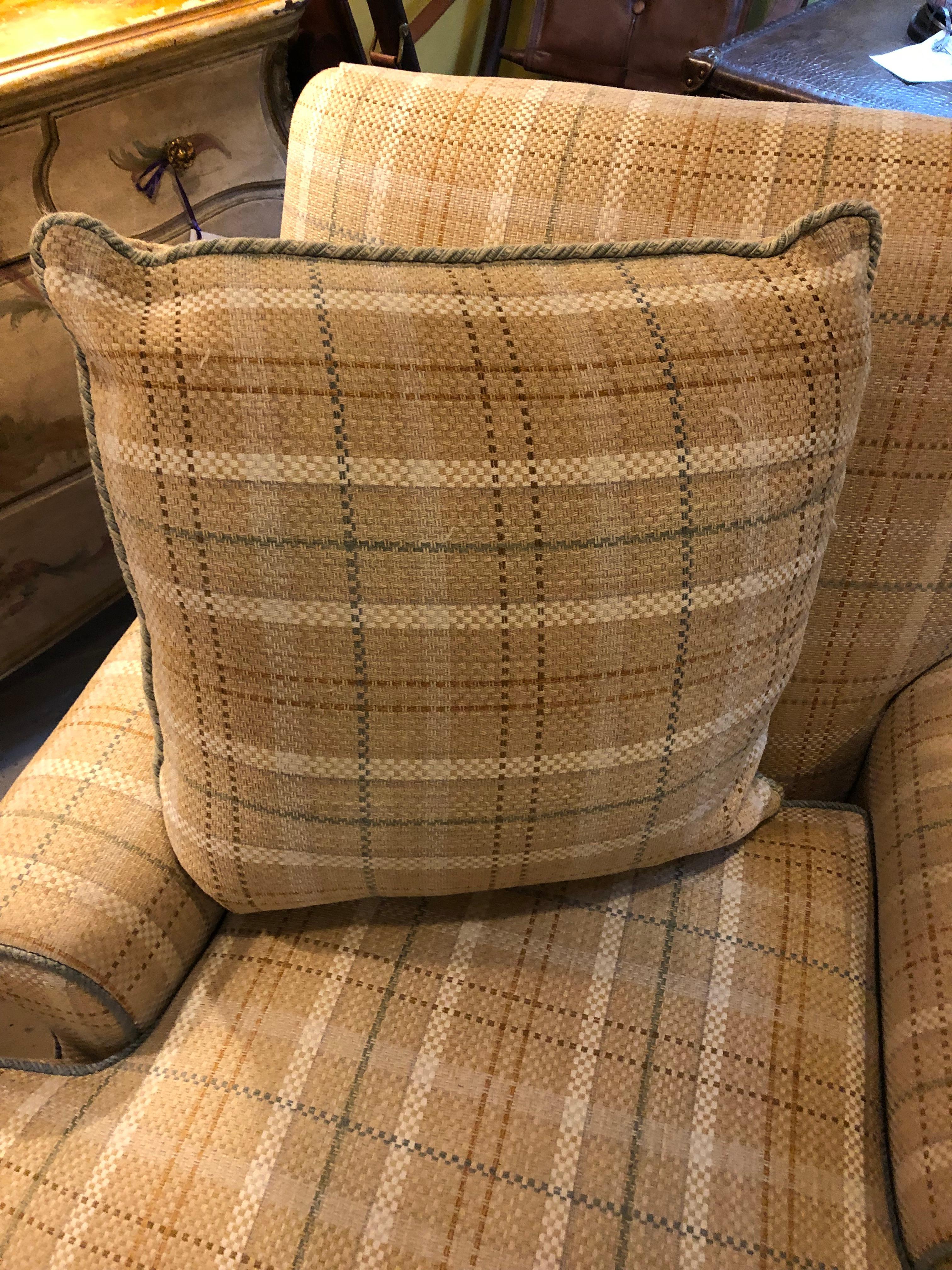 Pair of Plaid Swivel O Henry House Ltd Finely Covered Arm Lounge Chairs 1