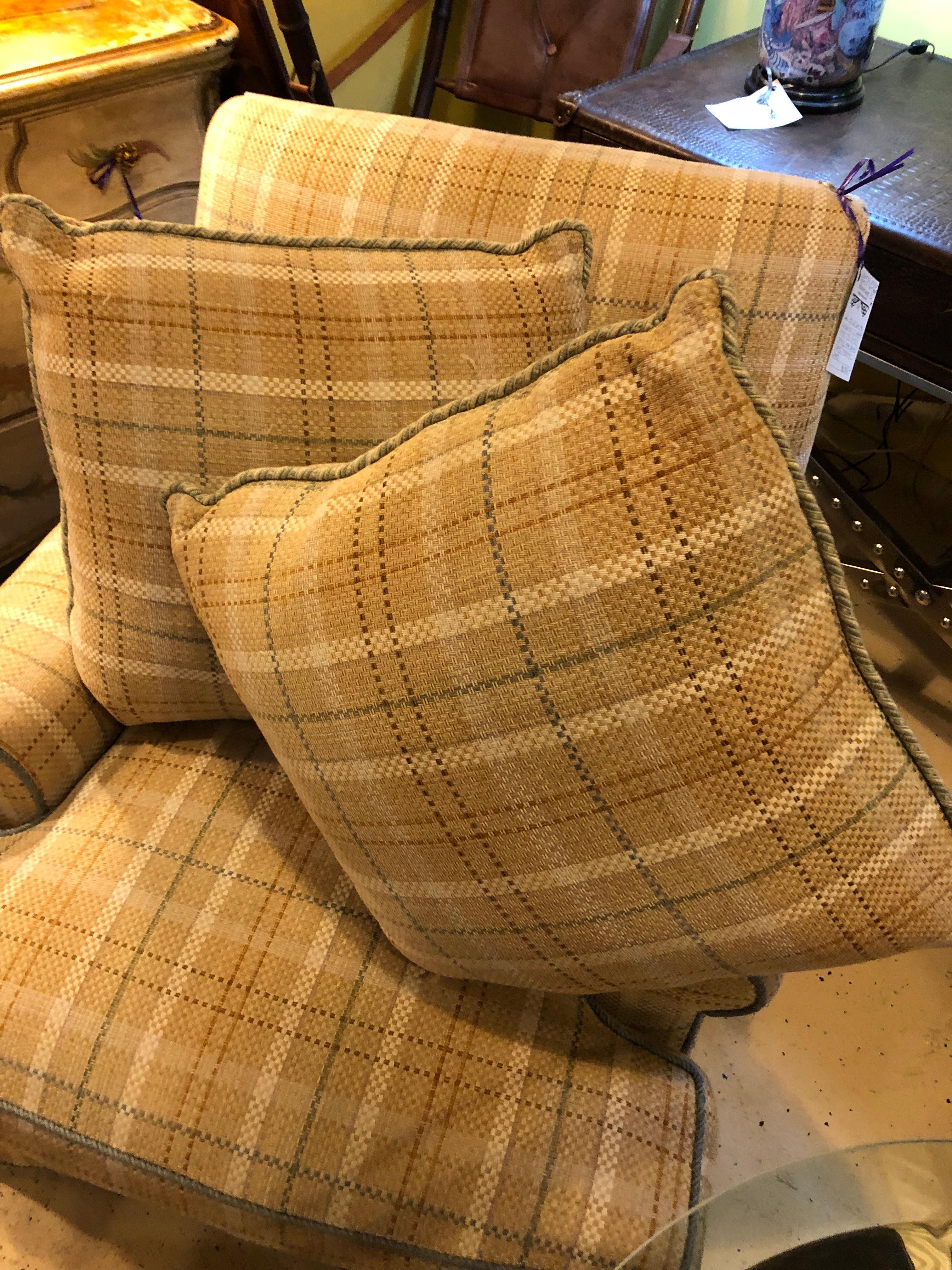 Pair of Plaid Swivel O Henry House Ltd Finely Covered Arm Lounge Chairs 2