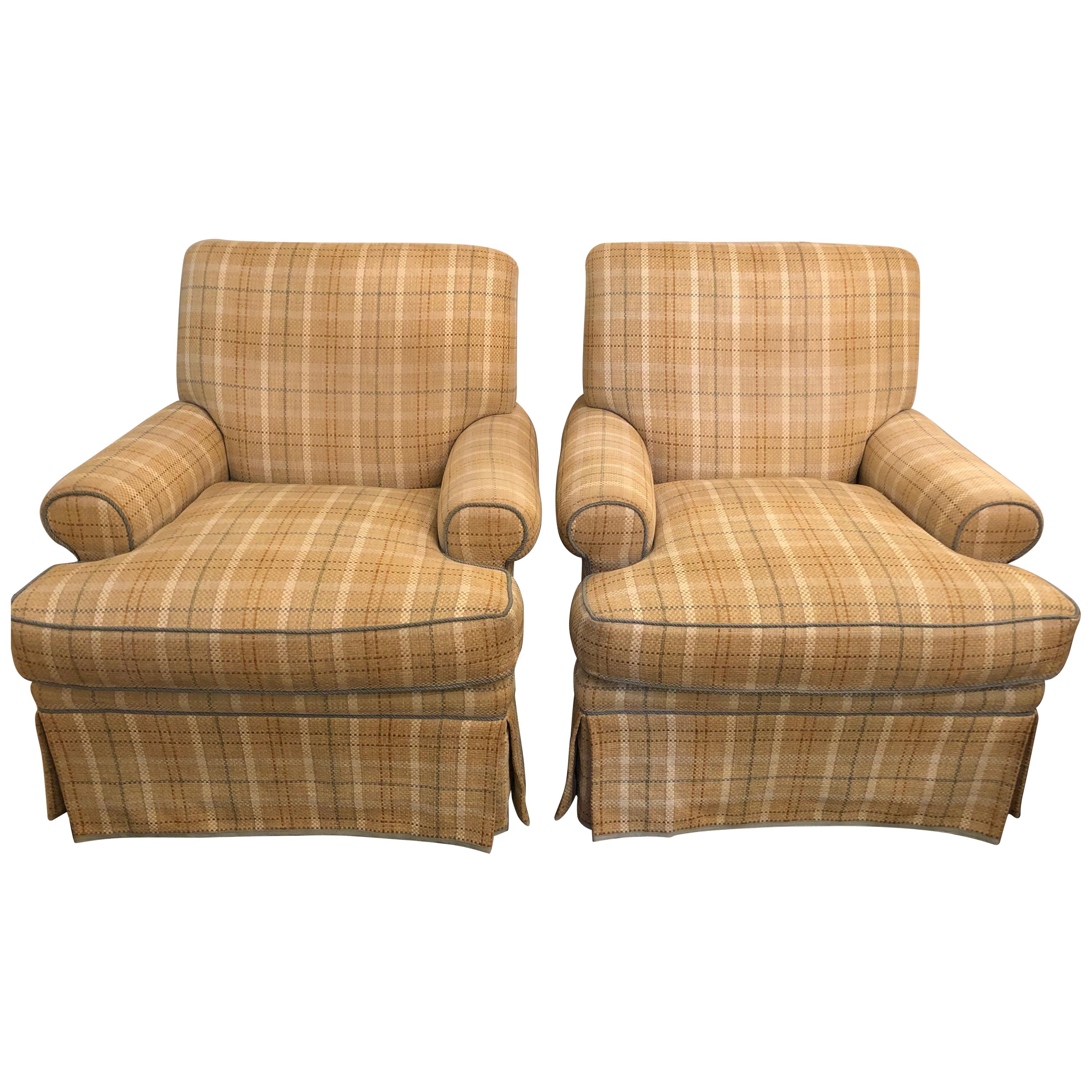 Pair of Plaid Swivel O Henry House Ltd Finely Covered Arm Lounge Chairs