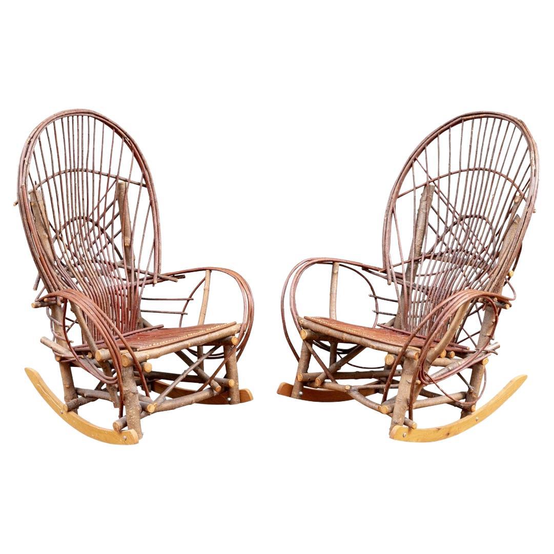Pair Of Twig And Branch Rustic Style  Rocking Chairs For Sale