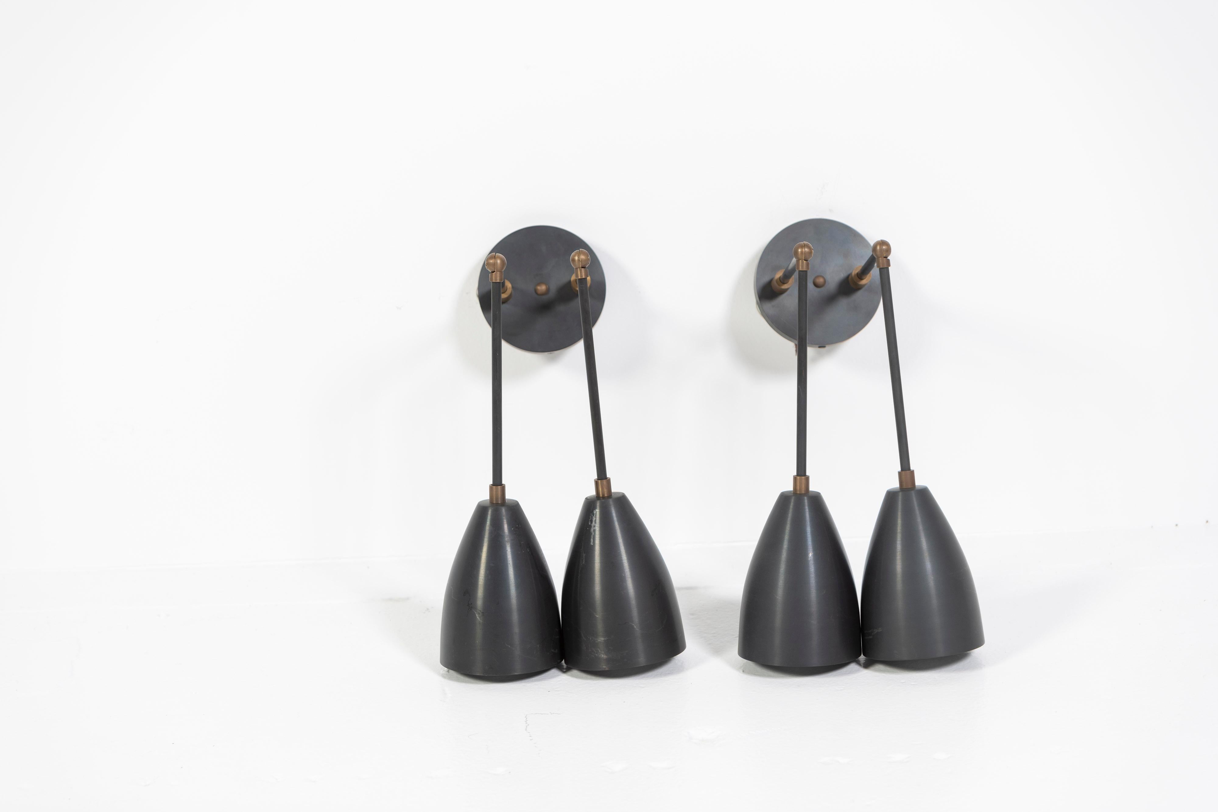Modern Pair of Twig Downlight Blackened Brass Wall Fixtures, APPARATUS, 2000s, US