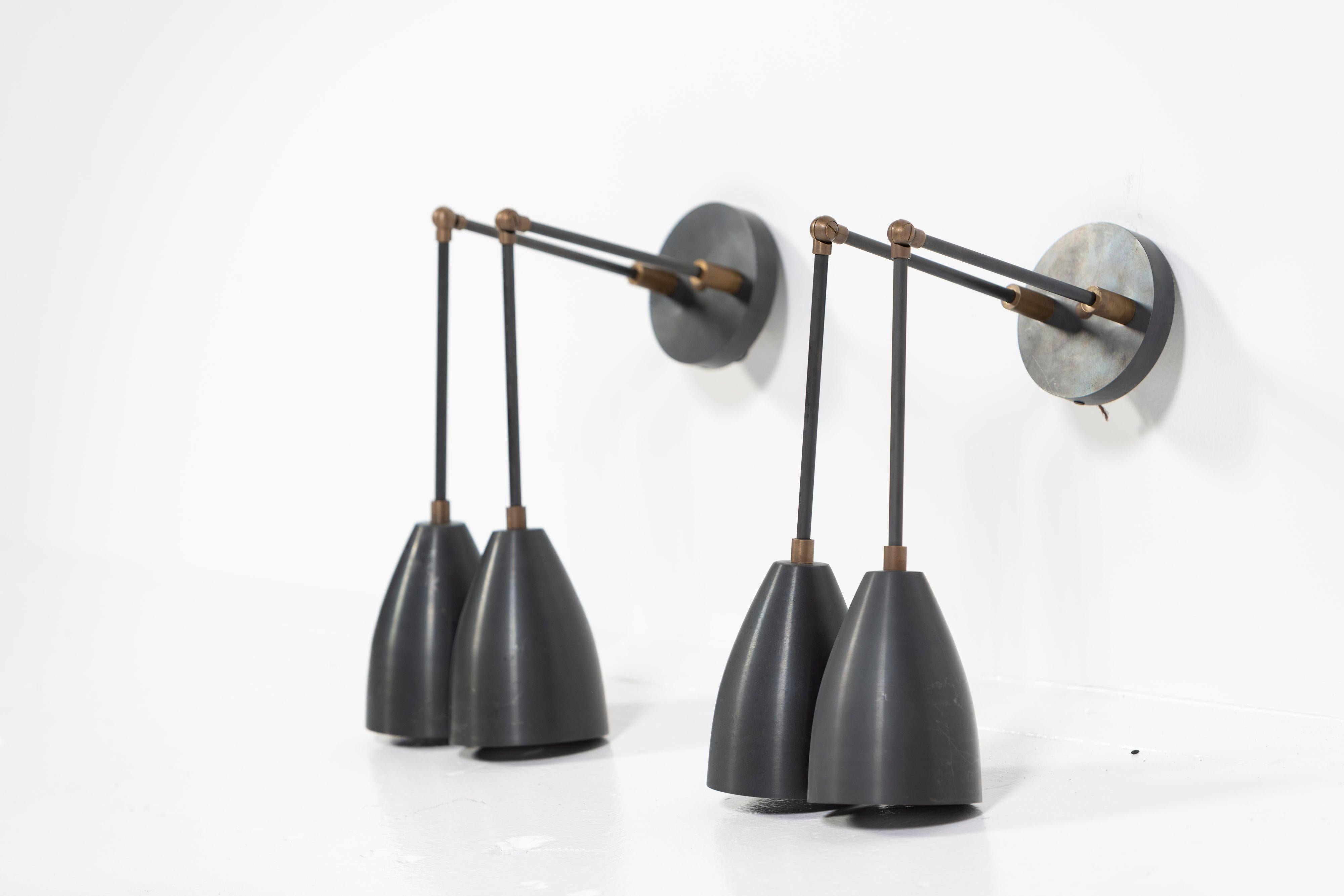 North American Pair of Twig Downlight Blackened Brass Wall Fixtures, APPARATUS, 2000s, US