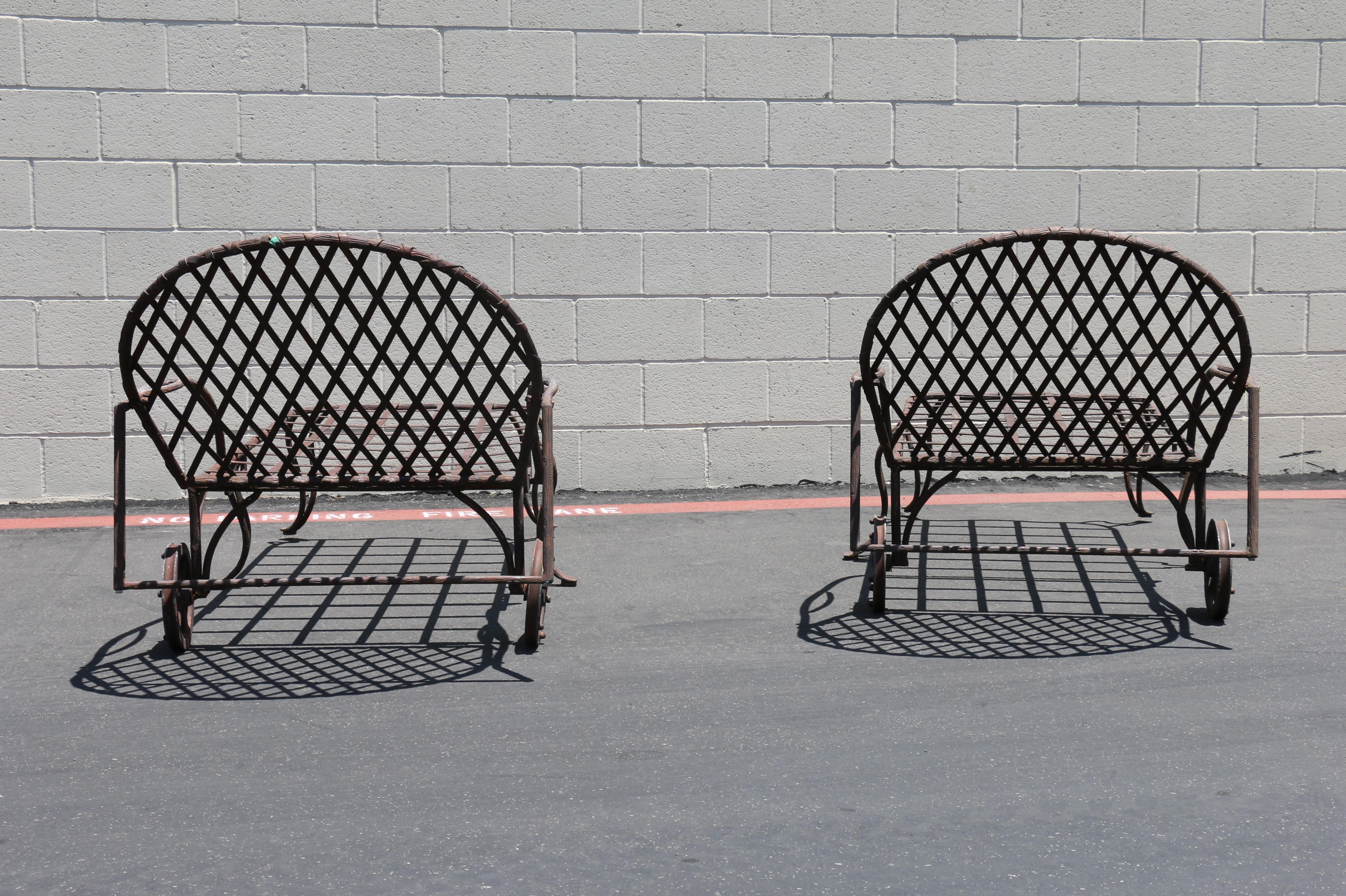 Pair of Twig Wrought Iron Outdoor Chaise Lounge by Rose Tarlow Melrose House For Sale 9