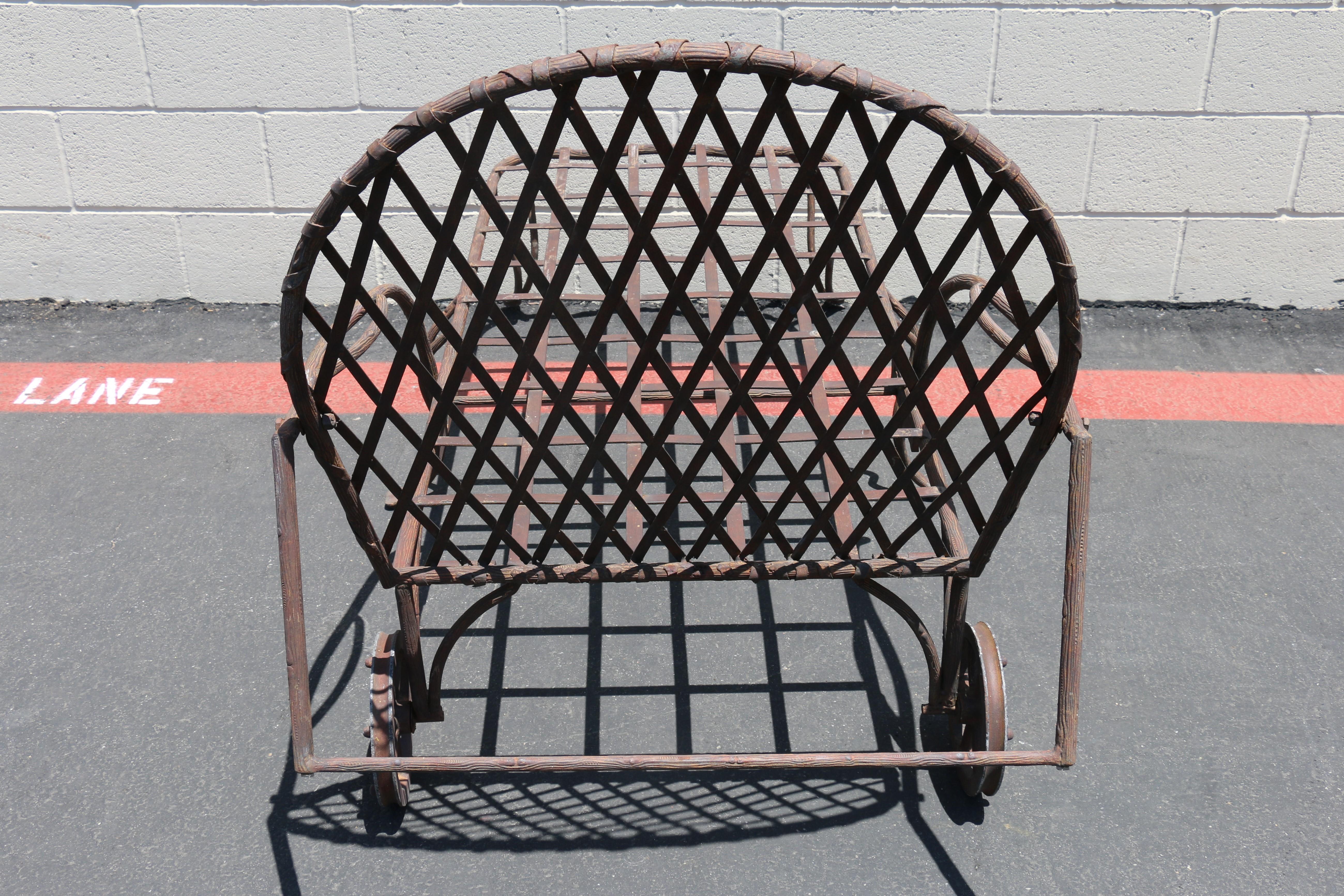 Pair of Twig Wrought Iron Outdoor Chaise Lounge by Rose Tarlow Melrose House For Sale 10