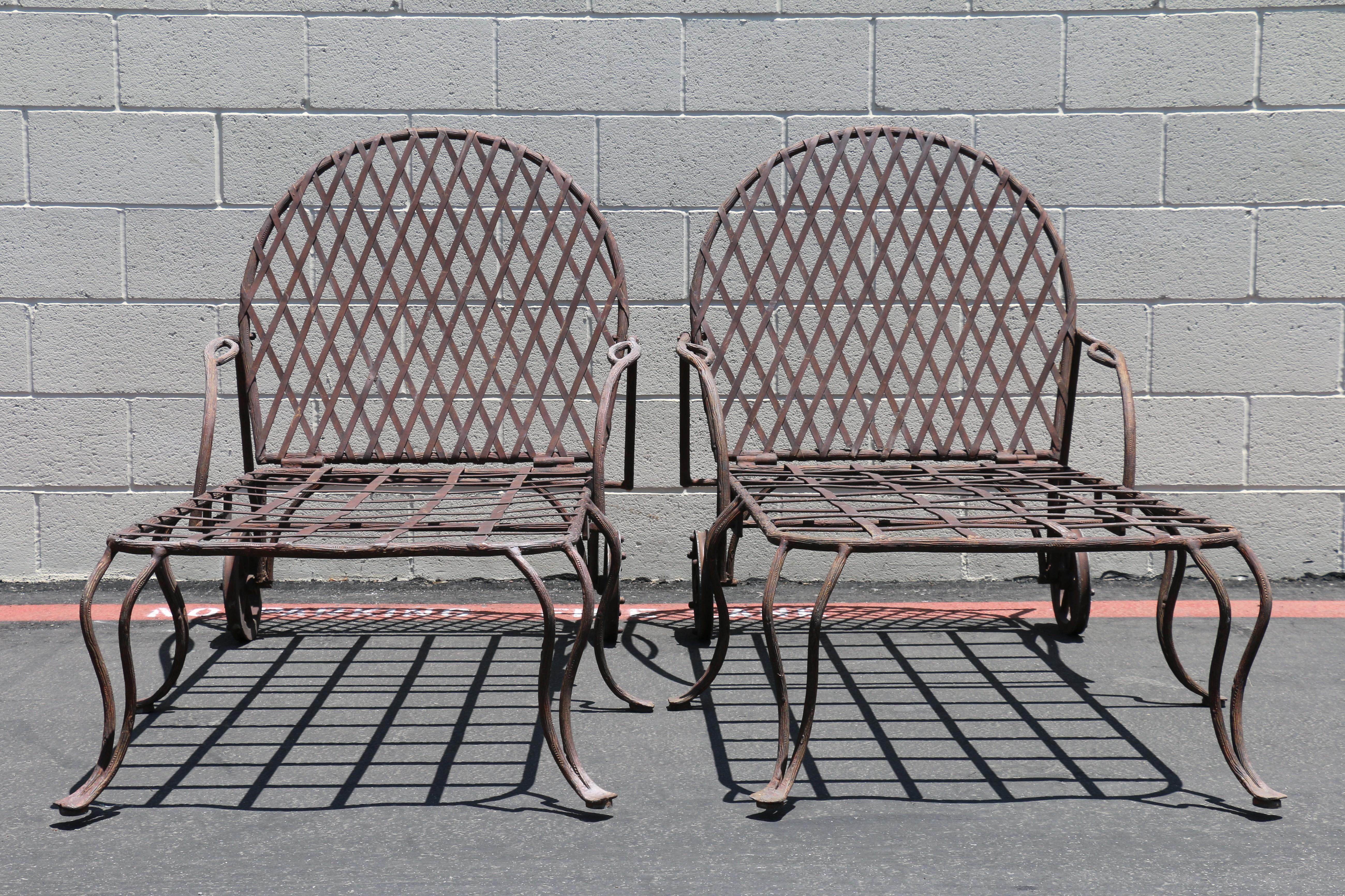 Brutalist Pair of Twig Wrought Iron Outdoor Chaise Lounge by Rose Tarlow Melrose House For Sale