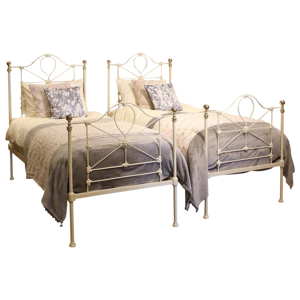 Pair of Twin Antique Brass and Iron Beds MPS36