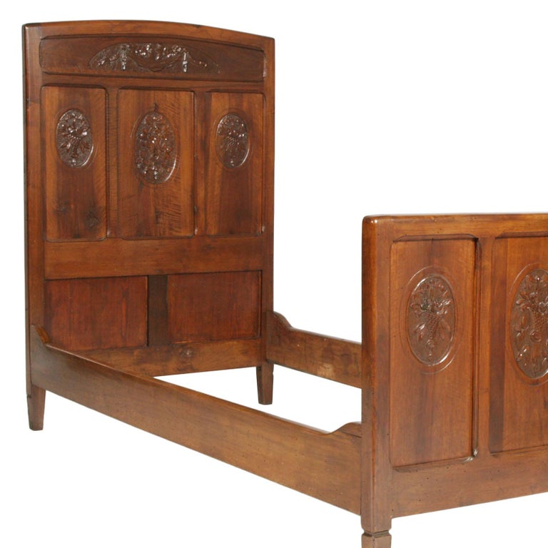 Pair of Twin Beds Art Nouveau, Italy, 1900s. Hand Carved Walnut