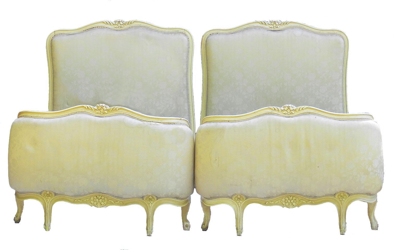 Painted Pair of Twin Beds French Louis XVI Rev Upholstered to Recover