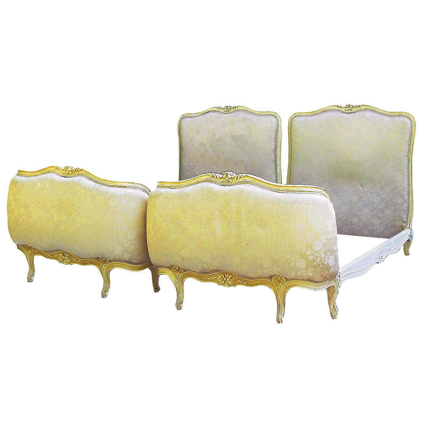 Pair of Twin Beds French Louis XVI Rev Upholstered to Recover