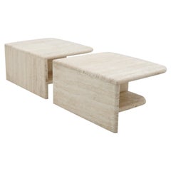 Pair of Twin Coffee or Side Tables in Italian Travertine Stone, 1970s