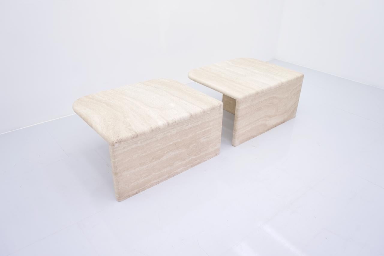 Pair of Twin Coffee Tables in Italian Travertine Stone, 1970s 5