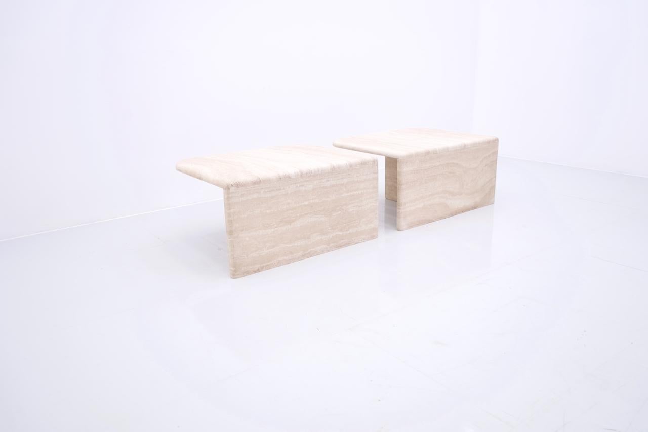 Pair of Twin Coffee Tables in Italian Travertine Stone, 1970s 6