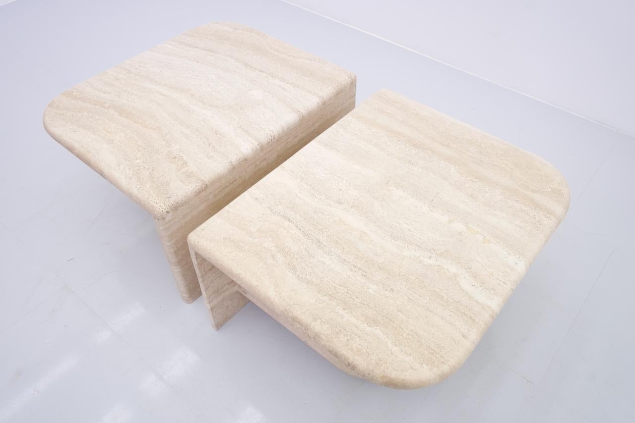 Pair of Twin Coffee Tables in Italian Travertine Stone, 1970s 10