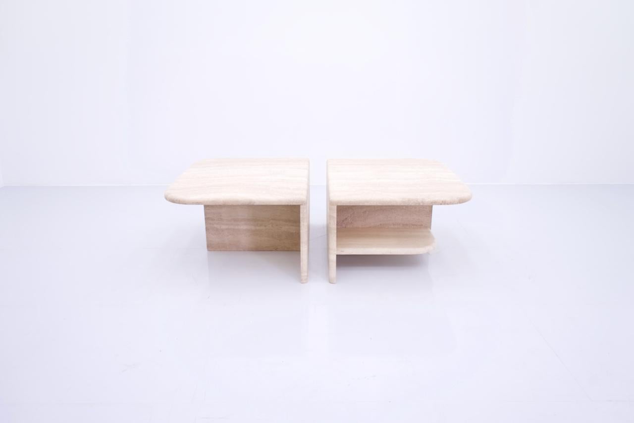 Pair of Twin Coffee Tables in Italian Travertine Stone, 1970s 11