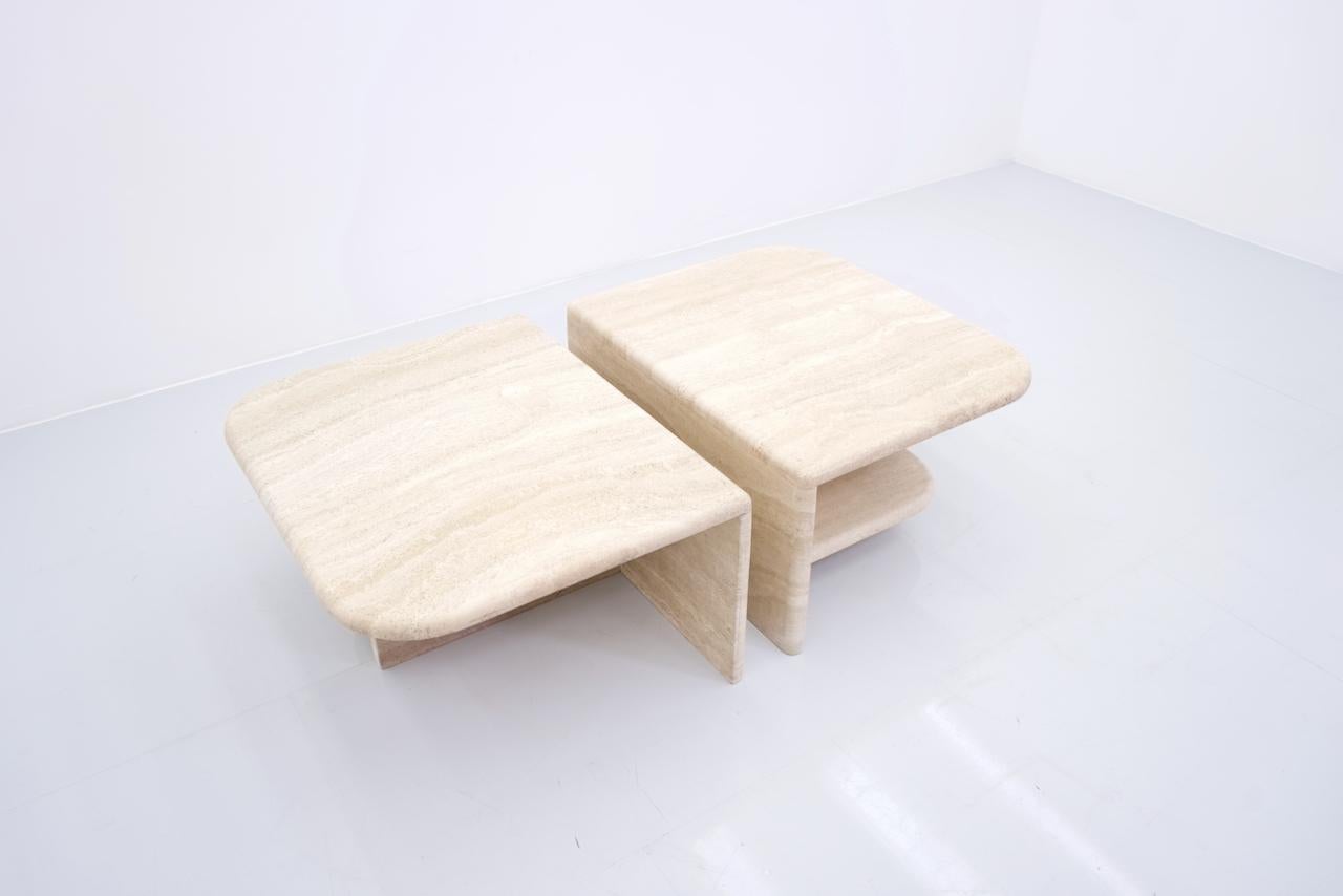 Pair of Twin Coffee Tables in Italian Travertine Stone, 1970s 2