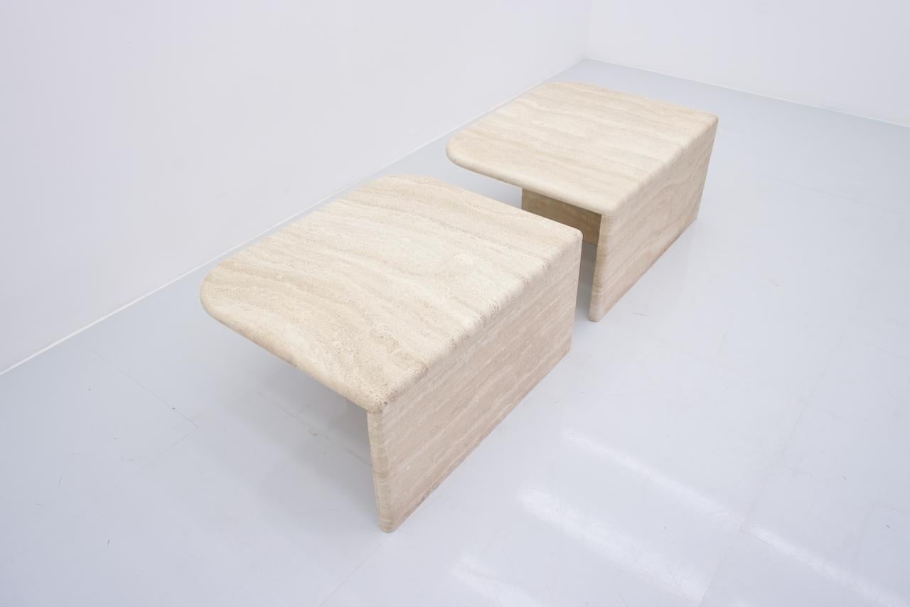 Pair of Twin Coffee Tables in Italian Travertine Stone, 1970s 4