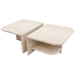 Pair of Twin Coffee Tables in Italian Travertine Stone, 1970s