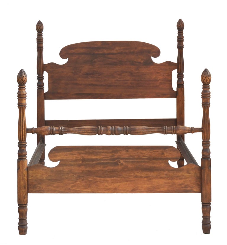 Twin Single Beds Colonial Revival Turned Wood Four Posts 20th Century