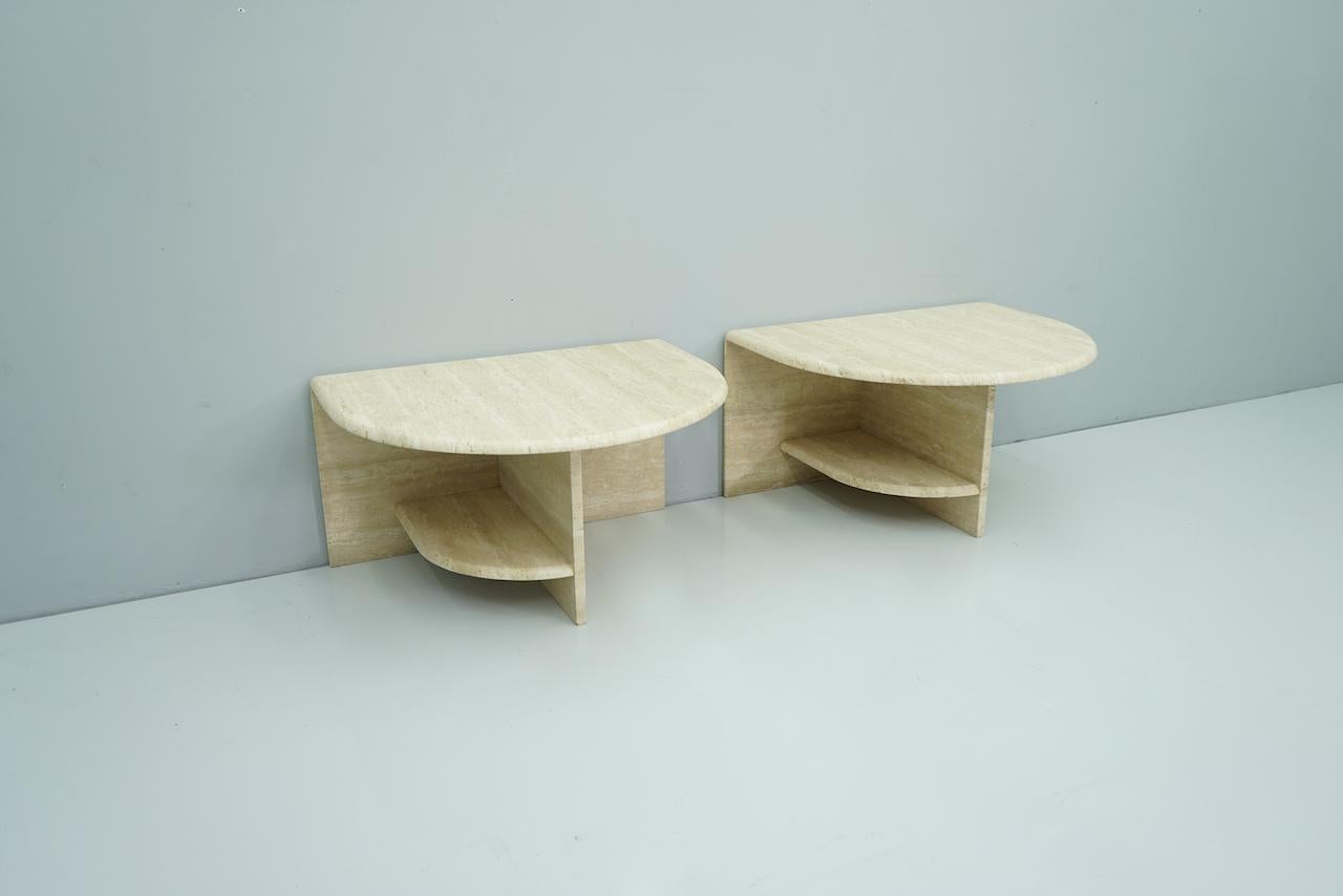 Late 20th Century Pair of Twin Travertine Coffee or Side Tables, 1970s