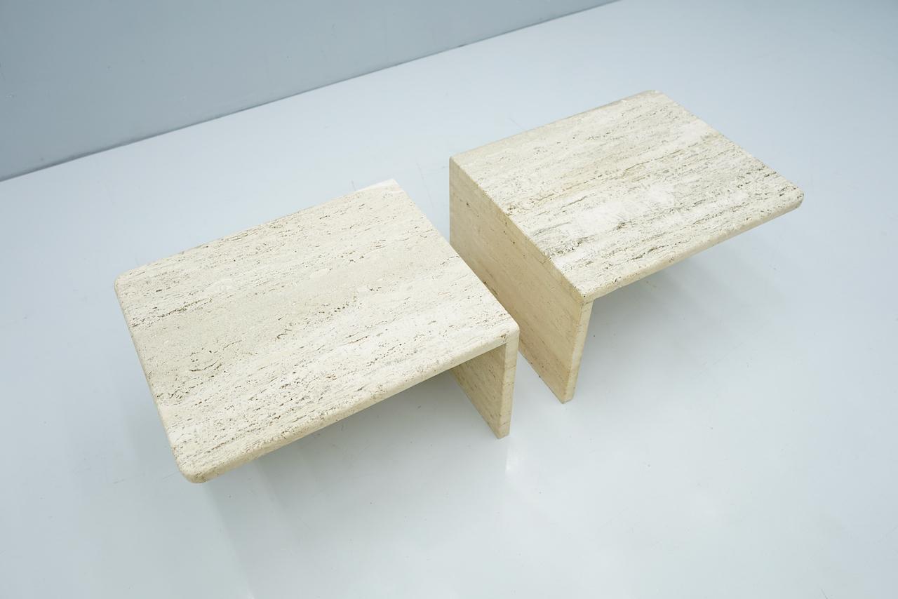 Pair of Twin Travertine Coffee or Side Tables Italy 1970s For Sale 5