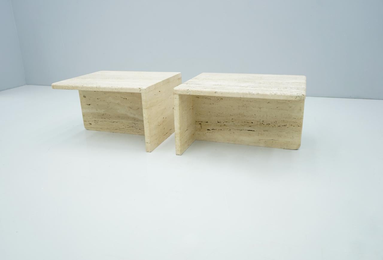 Pair of Twin Travertine Coffee or Side Tables Italy 1970s For Sale 6