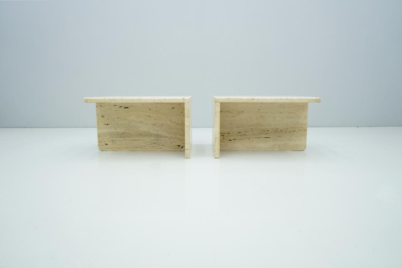 Pair of Twin Travertine Coffee or Side Tables Italy 1970s For Sale 7