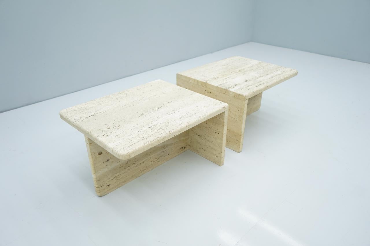 Pair of Twin Travertine Coffee or Side Tables Italy 1970s For Sale 8
