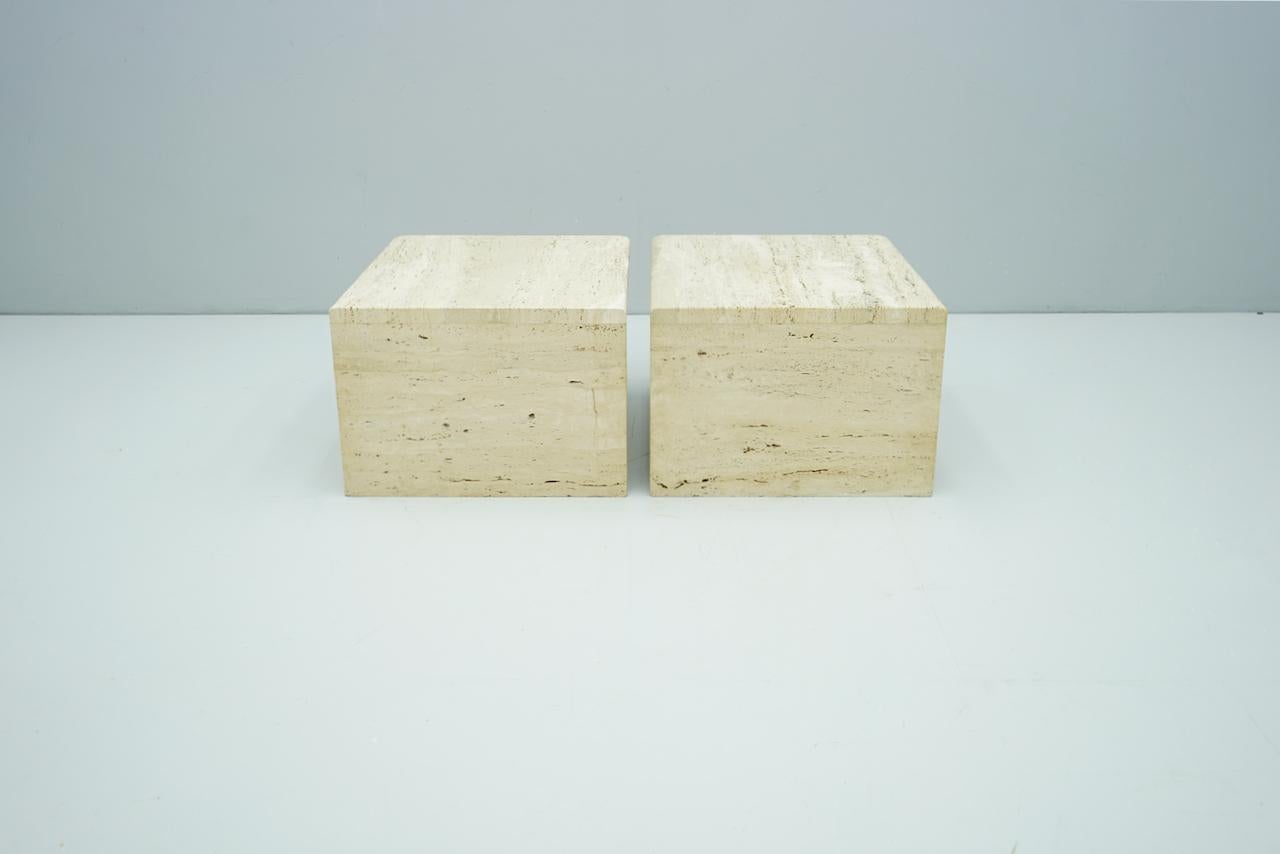 Late 20th Century Pair of Twin Travertine Coffee or Side Tables Italy 1970s For Sale