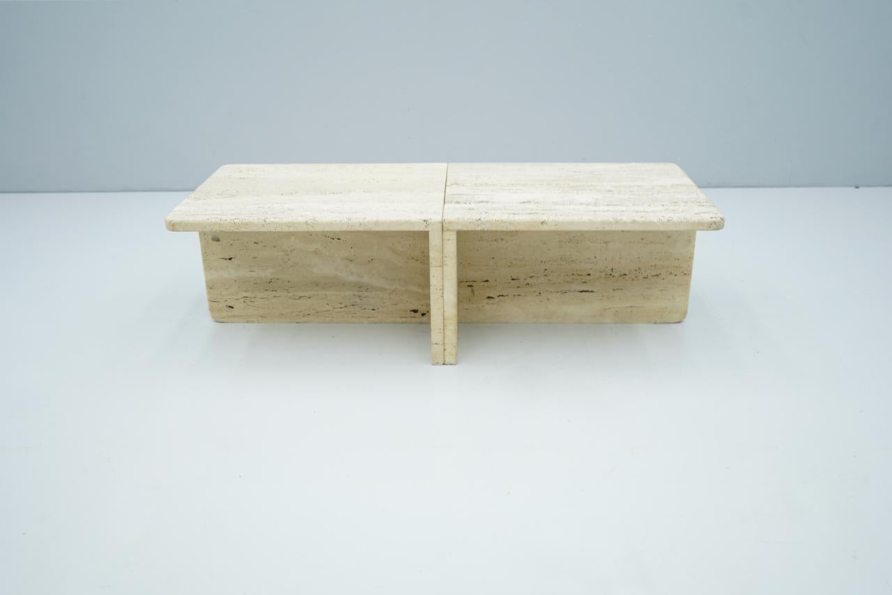 Pair of Twin Travertine Coffee or Side Tables Italy 1970s For Sale 1