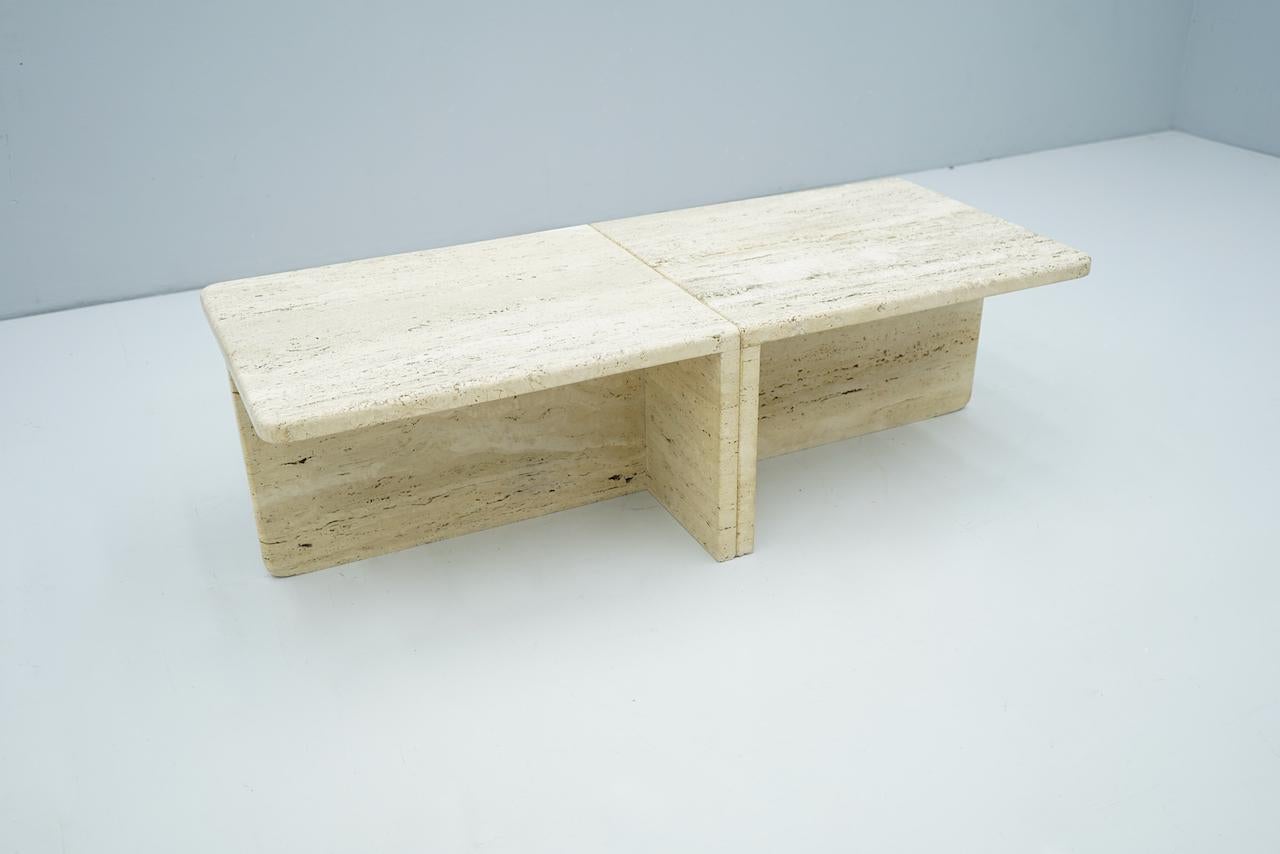 Pair of Twin Travertine Coffee or Side Tables Italy 1970s For Sale 2