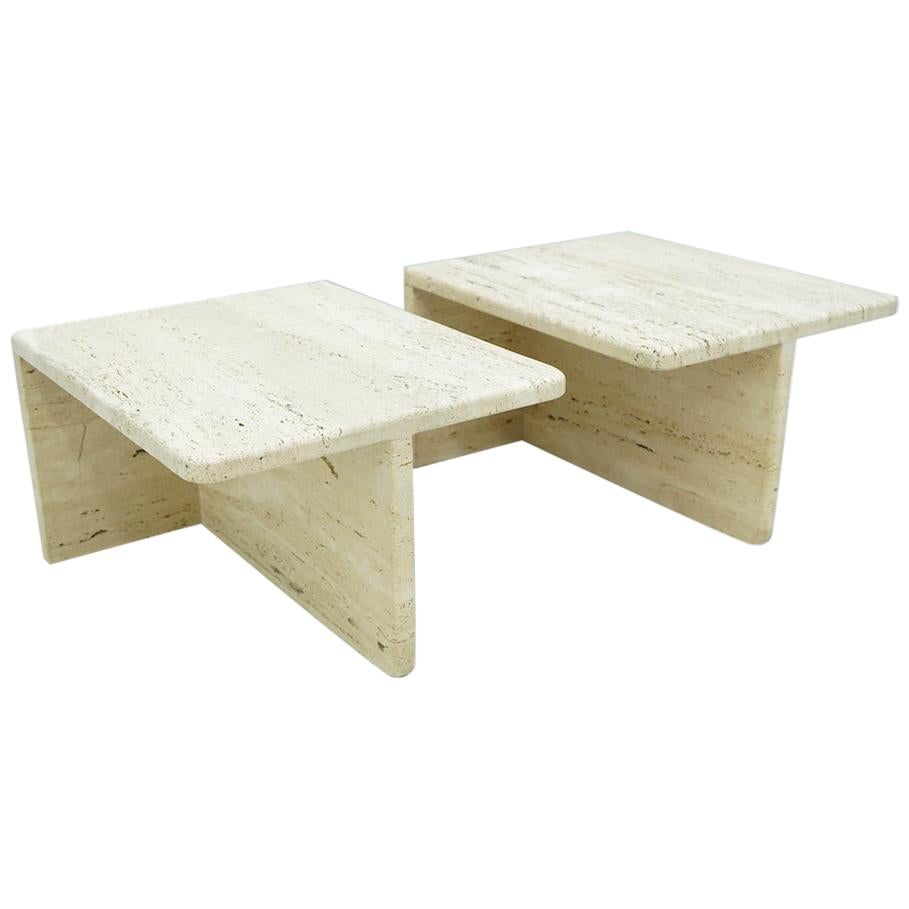 Pair of Twin Travertine Coffee or Side Tables Italy 1970s For Sale