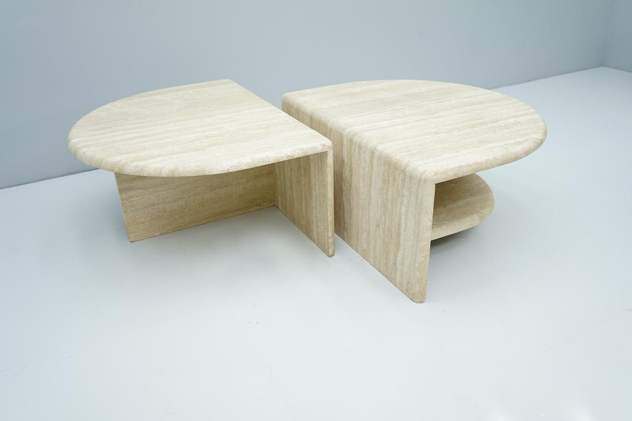 Mid-Century Modern Pair of Twin Travertine Coffee Tables, 1970s For Sale